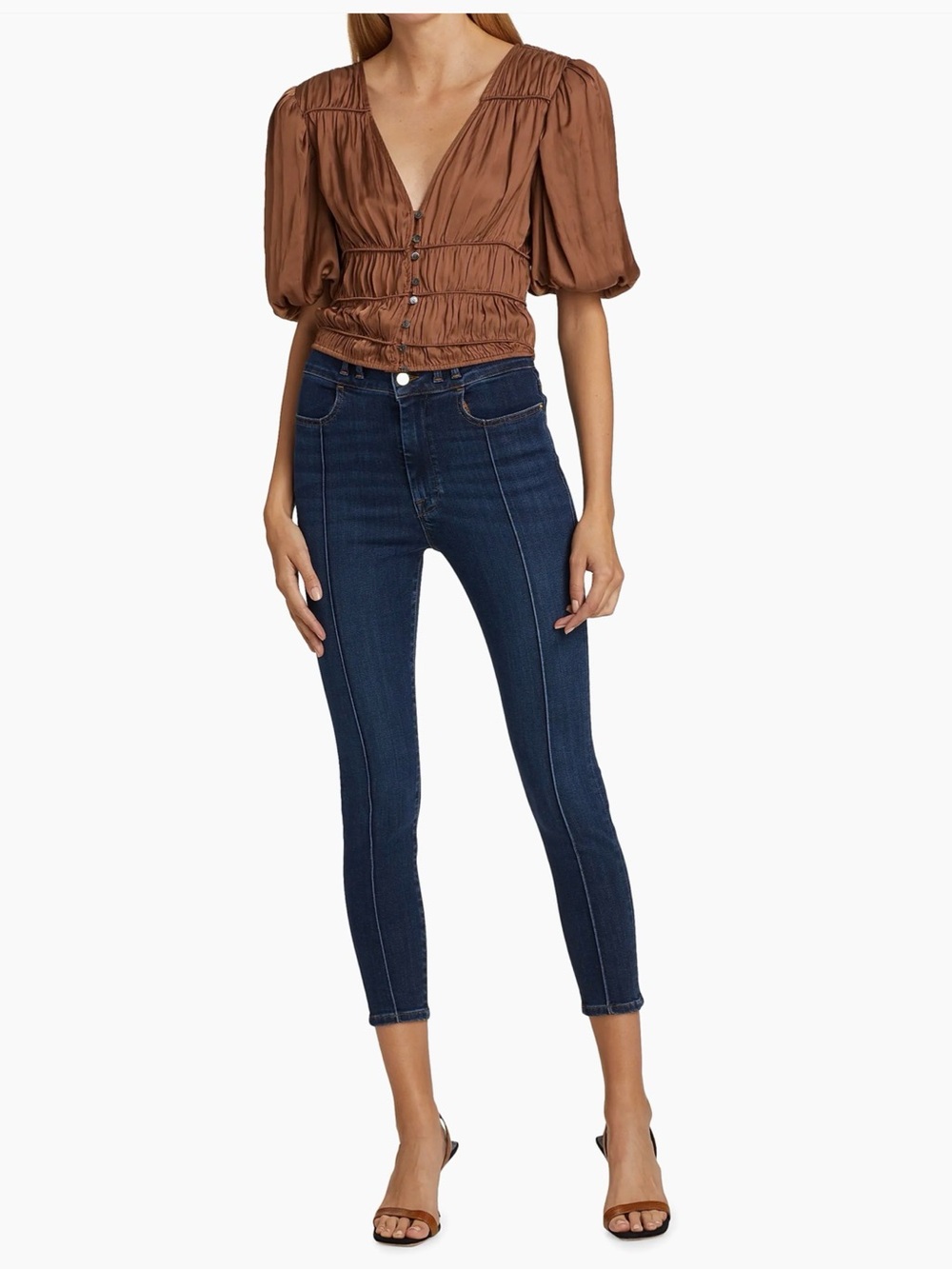 FRAME Le Catroux High Rise Cigarette Skinny Jeans Dark Wash Pintuck Size 27
